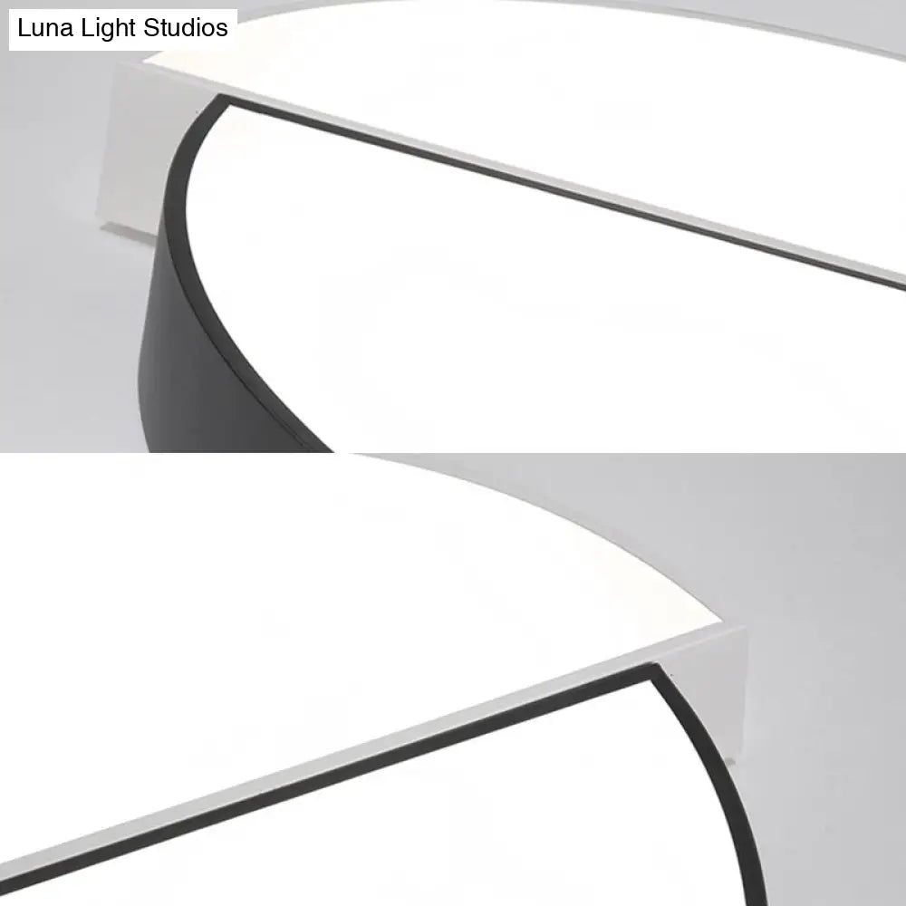 Modern Nordic 2-Semicircular Ceiling Light - Integrated Led Flush Mount In Black & White Acrylic