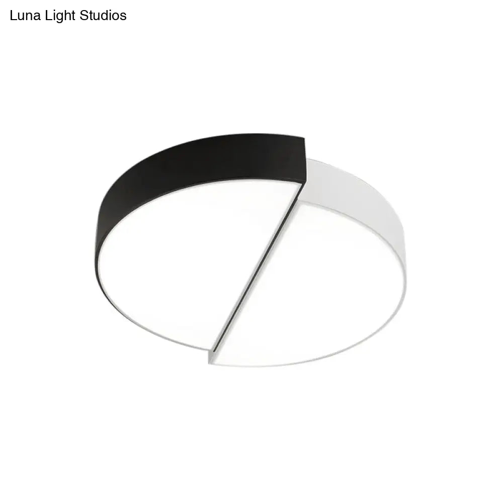 Modern Nordic 2-Semicircular Ceiling Light - Integrated Led Flush Mount In Black & White Acrylic