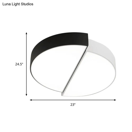 Modern Nordic 2-Semicircular Ceiling Light - Integrated Led Flush Mount In Black & White Acrylic