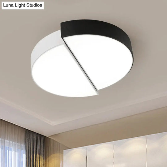 Modern Nordic 2-Semicircular Ceiling Light - Integrated Led Flush Mount In Black & White Acrylic