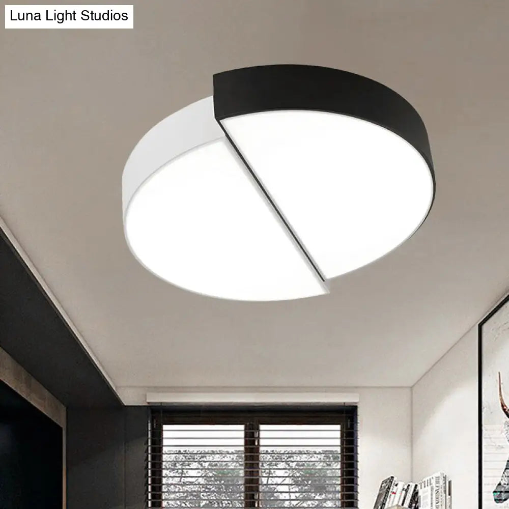 Modern Nordic 2-Semicircular Ceiling Light - Integrated Led Flush Mount In Black & White Acrylic