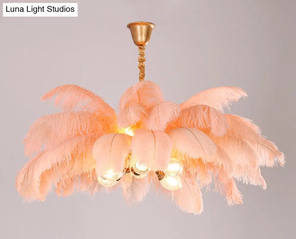 Modern Nordic 5-Light Ostrich Feather Ceiling Chandelier For Bedroom