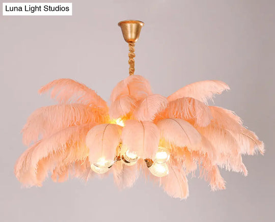 Modern Nordic 5-Light Ostrich Feather Ceiling Chandelier For Bedroom