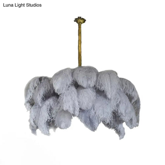 Modern Nordic 5-Light Ostrich Feather Ceiling Chandelier For Bedroom