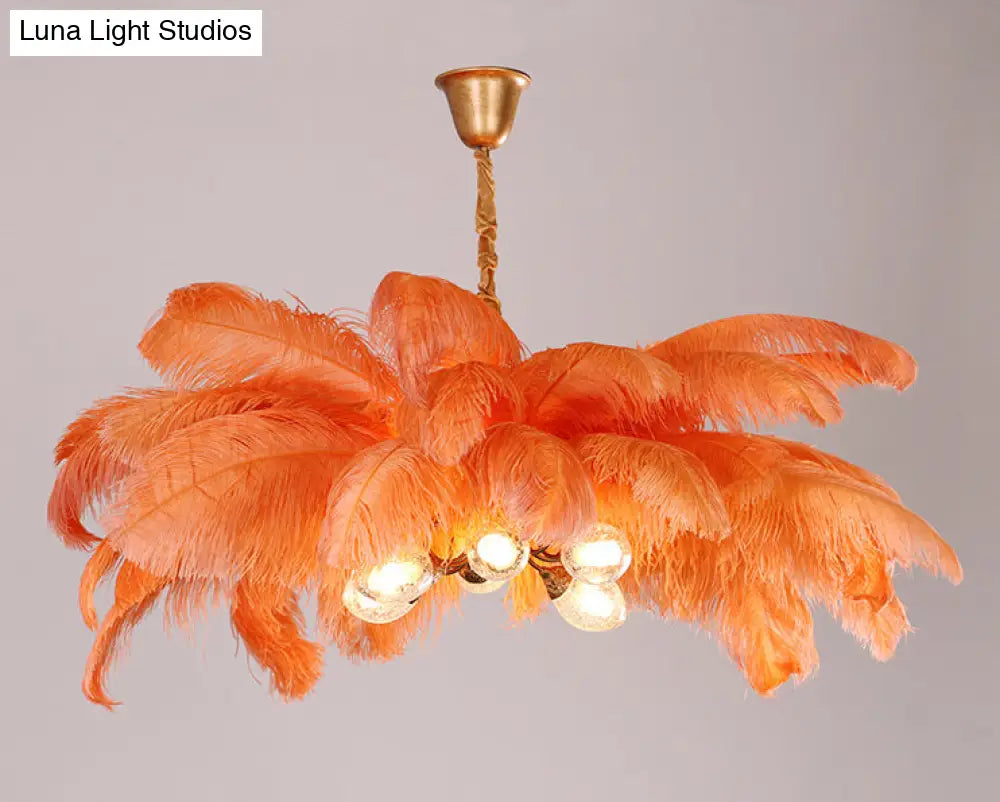 Modern Nordic 5-Light Ostrich Feather Ceiling Chandelier For Bedroom