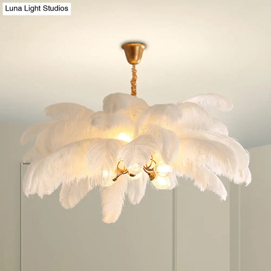 Modern Nordic 5-Light Ostrich Feather Ceiling Chandelier For Bedroom