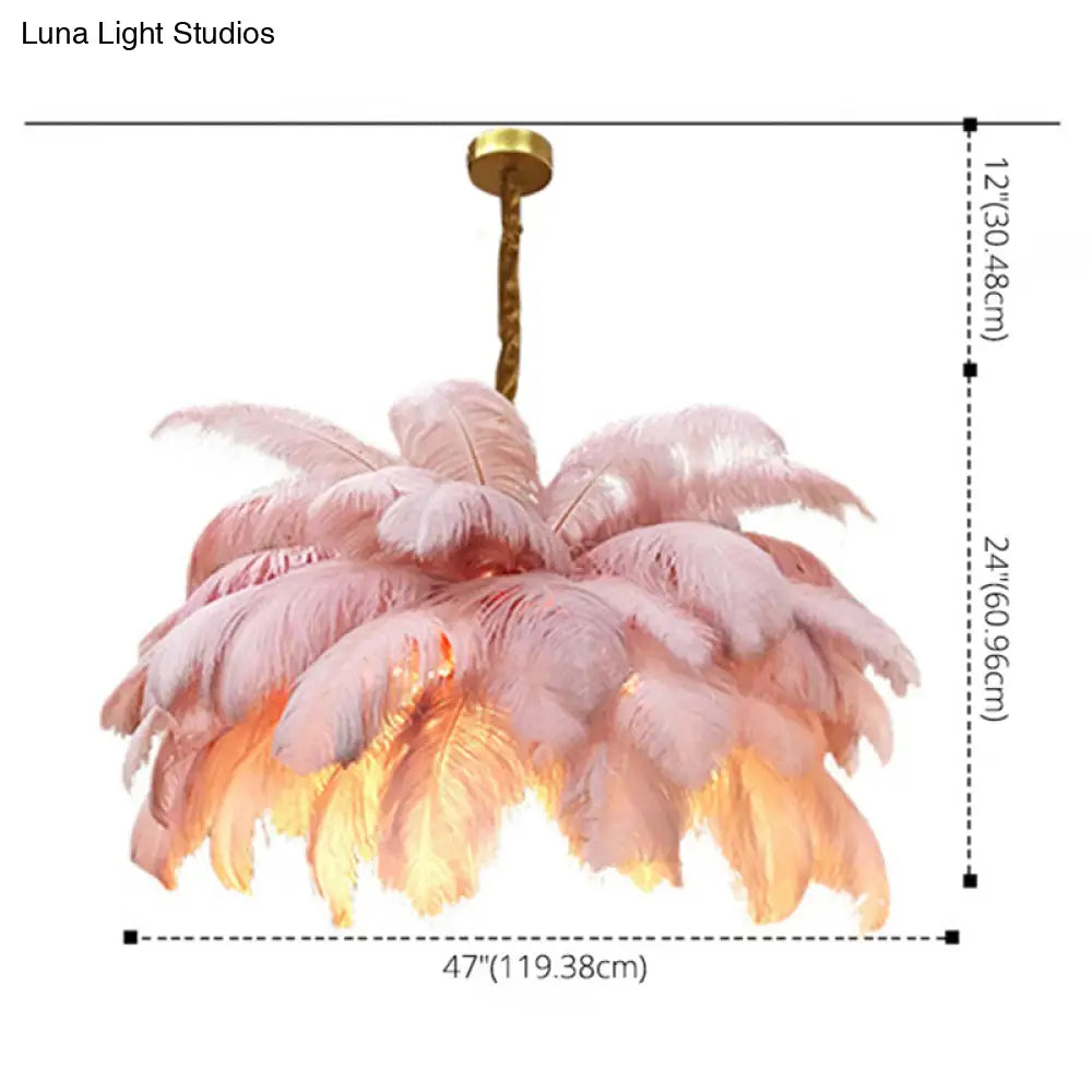 Modern Nordic 5-Light Ostrich Feather Ceiling Chandelier For Bedroom