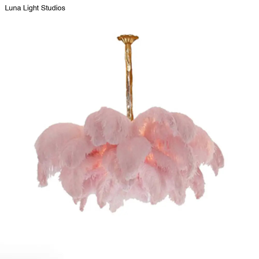 Modern Nordic 5-Light Ostrich Feather Ceiling Chandelier For Bedroom