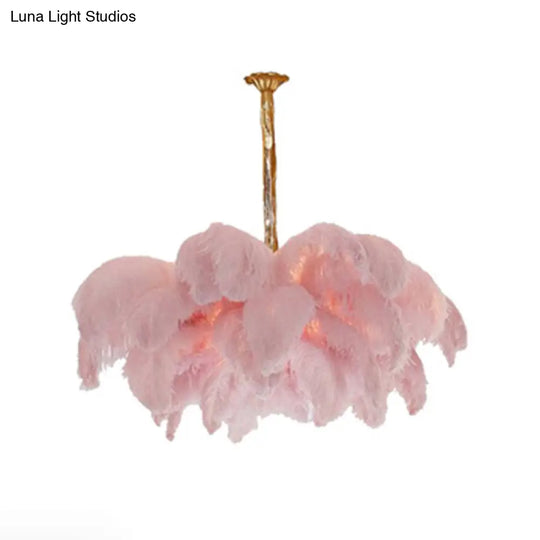 Modern Nordic 5-Light Ostrich Feather Ceiling Chandelier For Bedroom