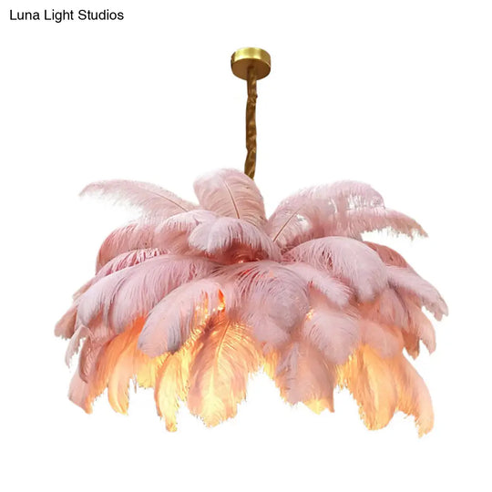 Modern Nordic 5-Light Ostrich Feather Ceiling Chandelier For Bedroom