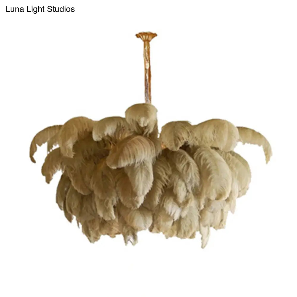 Modern Nordic 5-Light Ostrich Feather Ceiling Chandelier For Bedroom