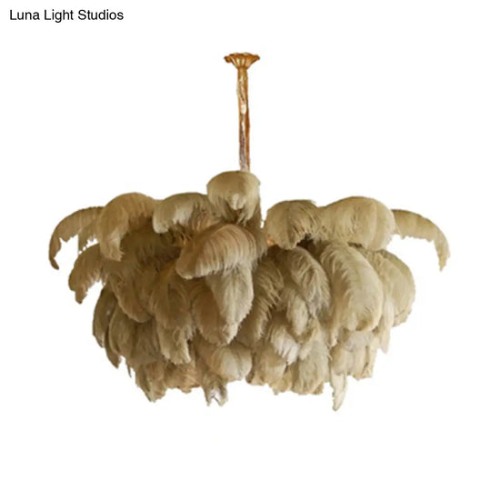 Modern Nordic 5-Light Ostrich Feather Ceiling Chandelier For Bedroom