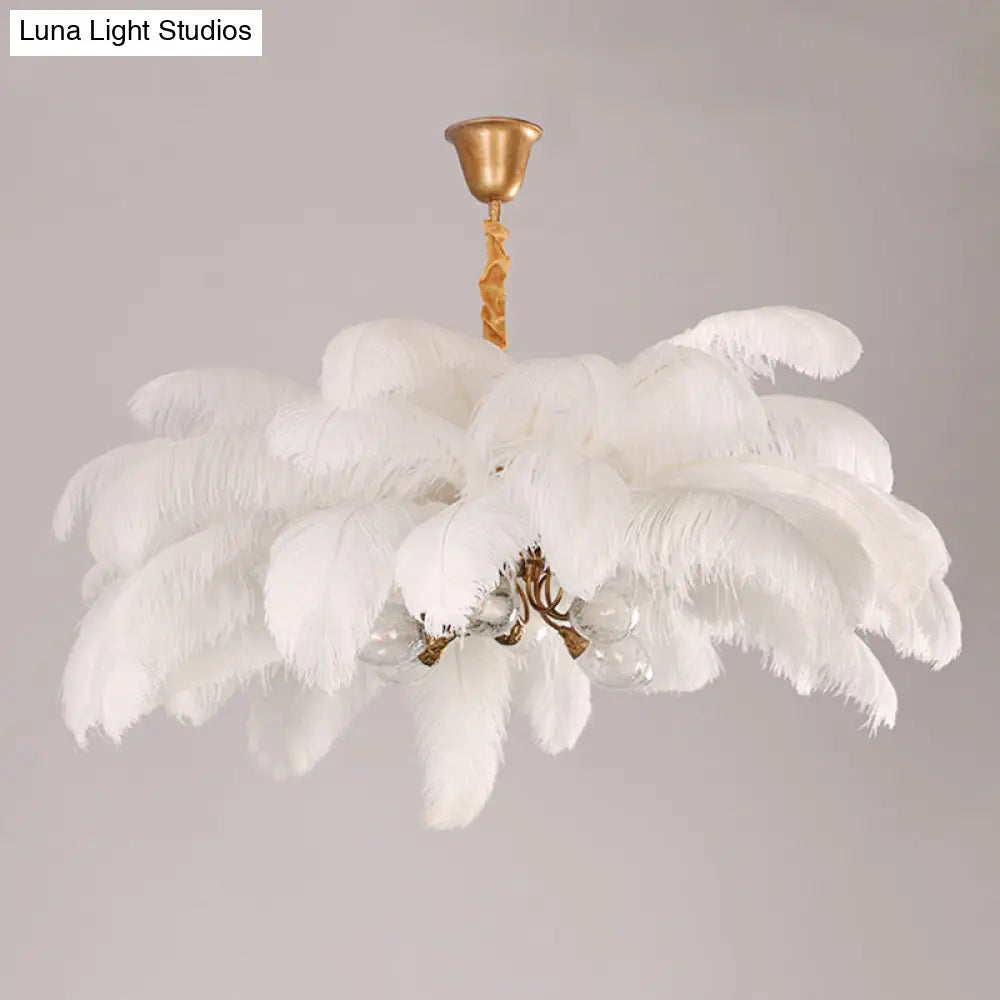 Modern Nordic 5-Light Ostrich Feather Ceiling Chandelier For Bedroom