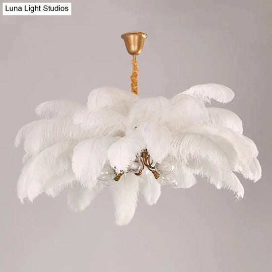 Modern Nordic 5-Light Ostrich Feather Ceiling Chandelier For Bedroom