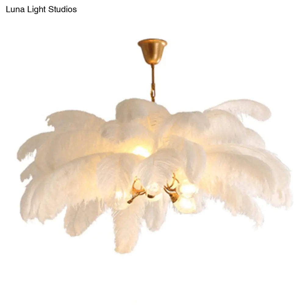 Modern Nordic 5-Light Ostrich Feather Ceiling Chandelier For Bedroom