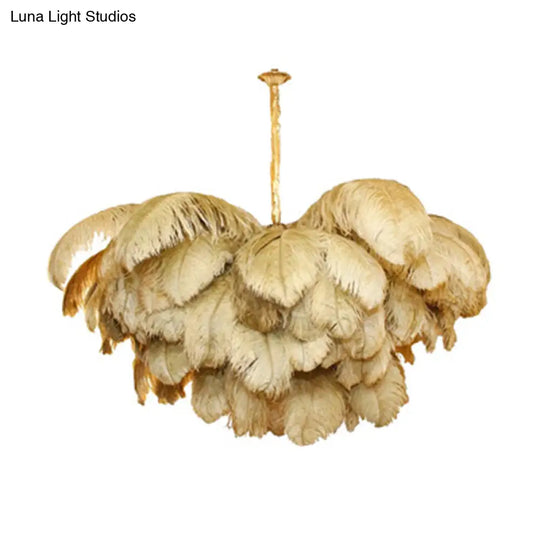 Modern Nordic 5-Light Ostrich Feather Ceiling Chandelier For Bedroom