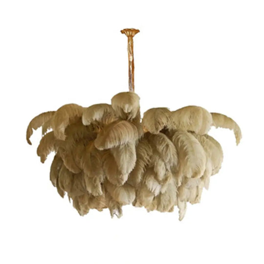 Modern Nordic 5-Light Ostrich Feather Ceiling Chandelier For Bedroom Brown