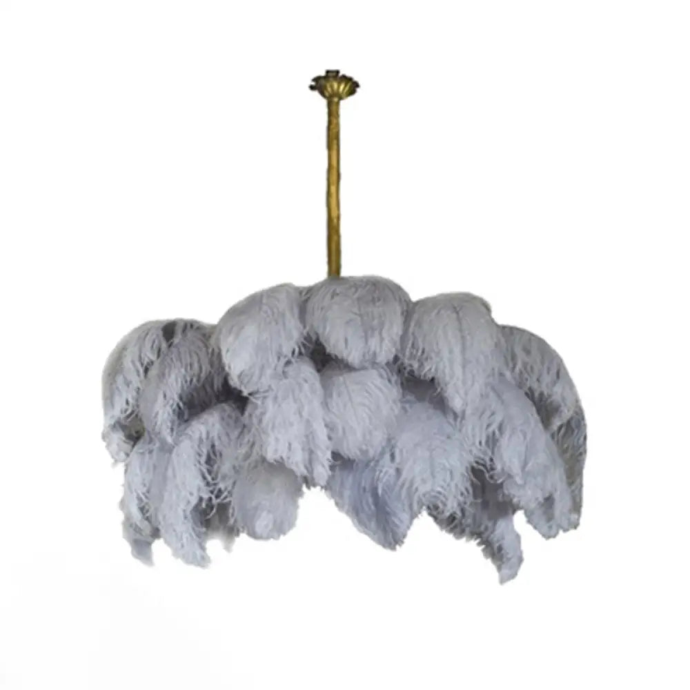 Modern Nordic 5-Light Ostrich Feather Ceiling Chandelier For Bedroom Grey