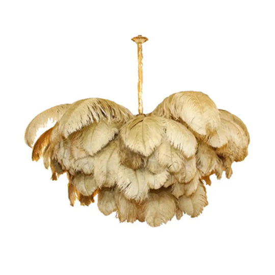 Modern Nordic 5-Light Ostrich Feather Ceiling Chandelier For Bedroom Yellow