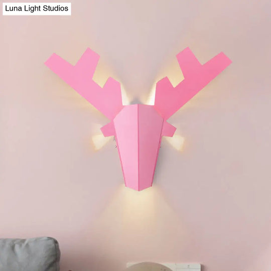 Modern Nordic Antler Sconce Light Grey/Pink Metal Wall Mount Fixture 11/15 Wide