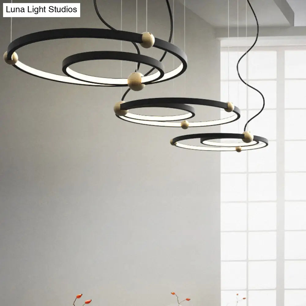 Modern Nordic Black Chandelier Led Hanging Light For Restaurant And Study Room - Warm/White