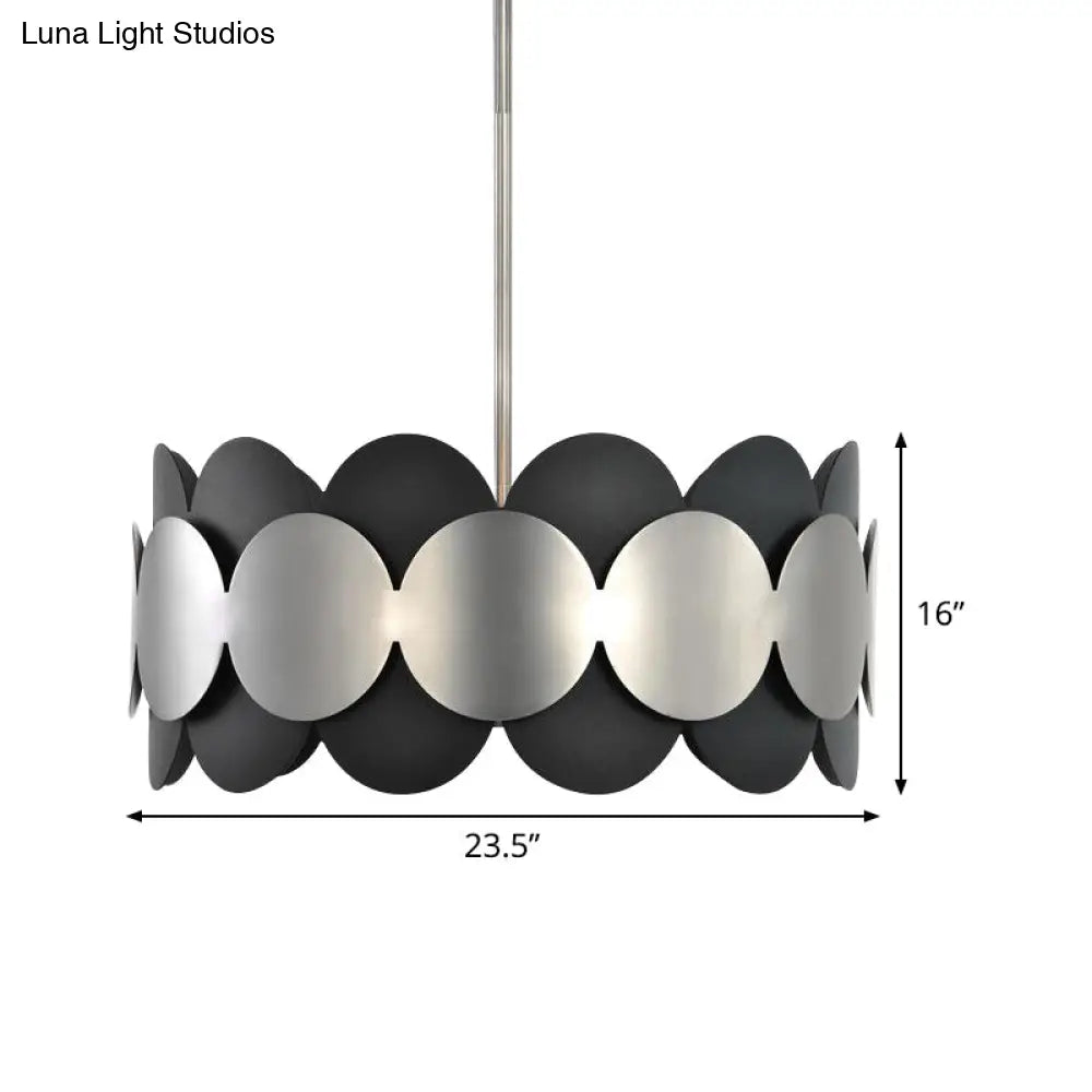 Modern Nordic Black Drum Pendant Light With 6 Bulbs - Metallic Ceiling Chandelier For Bedroom