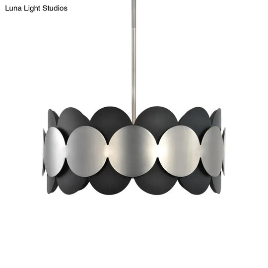 Modern Nordic Black Drum Pendant Light With 6 Bulbs - Metallic Ceiling Chandelier For Bedroom