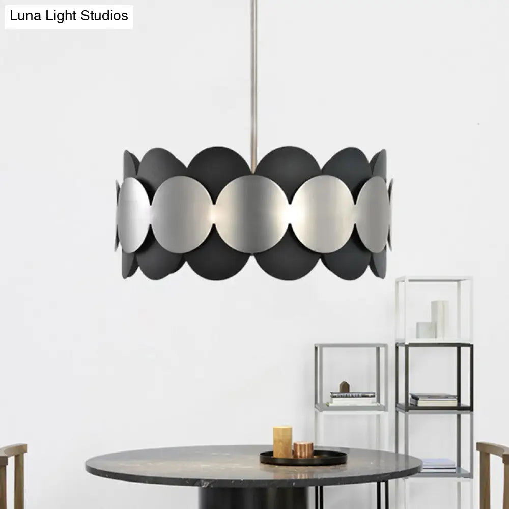 Modern Nordic Black Drum Pendant Light With 6 Bulbs - Metallic Ceiling Chandelier For Bedroom