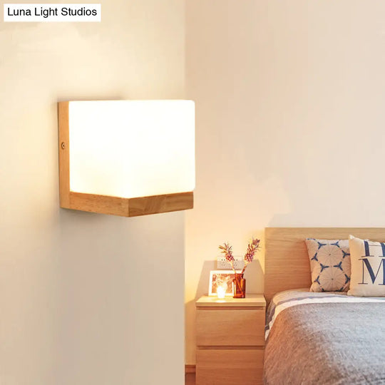 Modern Nordic Cube Led Wall Sconce - Solid Wood Ideal For Bedroom