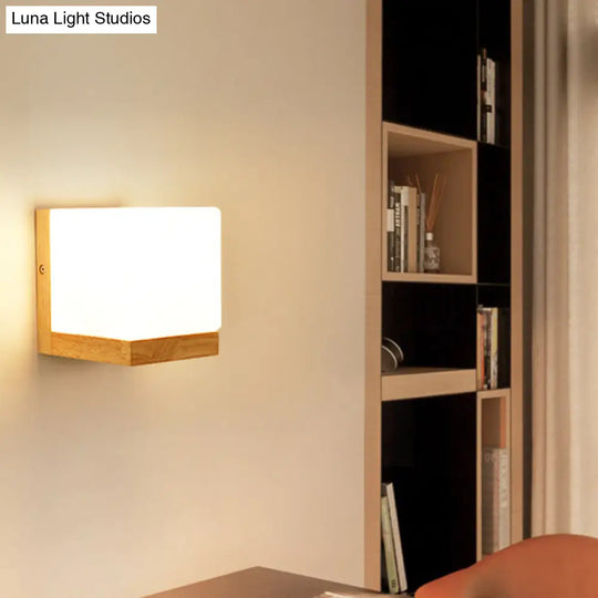 Modern Nordic Cube Led Wall Sconce - Solid Wood Ideal For Bedroom