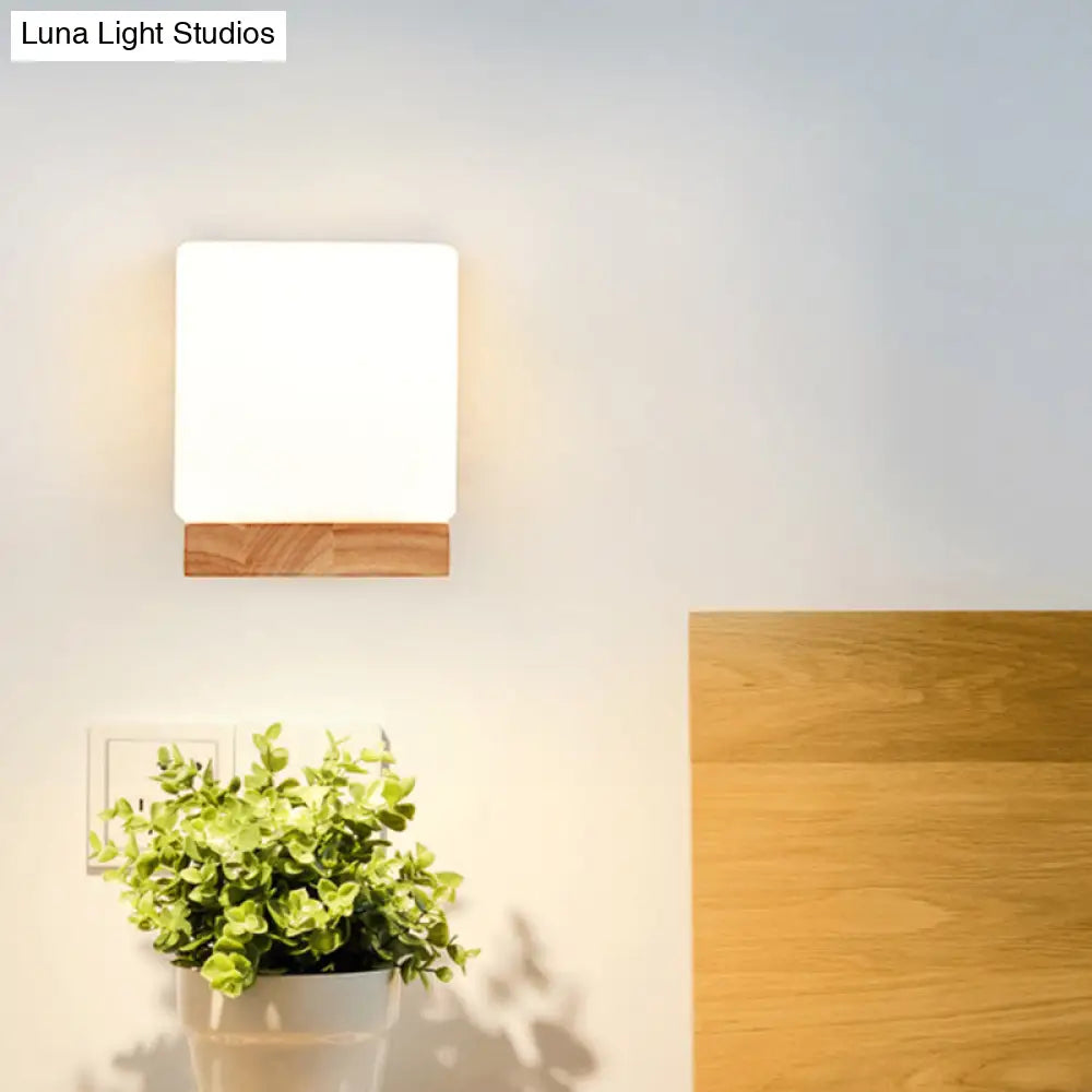 Modern Nordic Cube Led Wall Sconce - Solid Wood Ideal For Bedroom