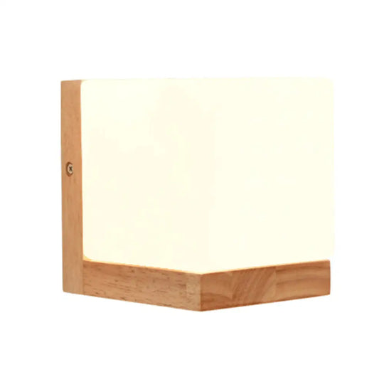 Modern Nordic Cube Led Wall Sconce - Solid Wood Ideal For Bedroom Yellow