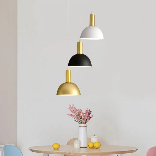 Modern Nordic Domed Hanging Light In White-Black-Gold - 3 Heads Dining Room Pendant Kit Black-Gold