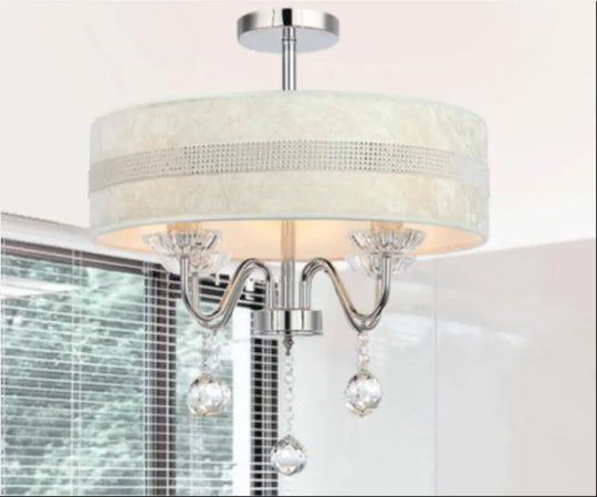 Modern Nordic Drum Fabric Chandelier Light With Crystal Drop For Bedroom - Chrome Finish 4 /