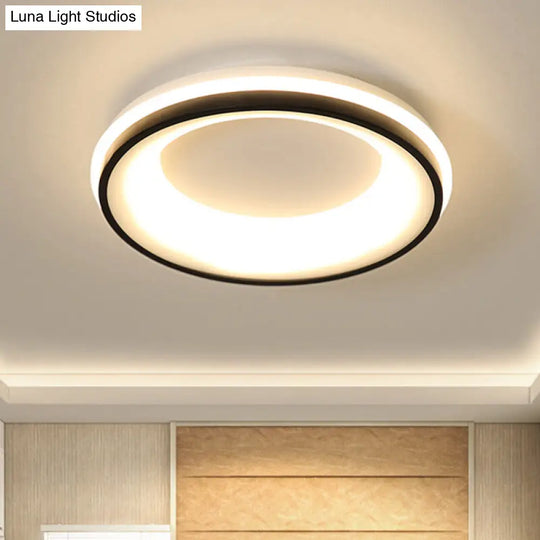 Modern Nordic Drum Flush Mount Led Ceiling Light In Metallic Black With Stepless Dimming Control -