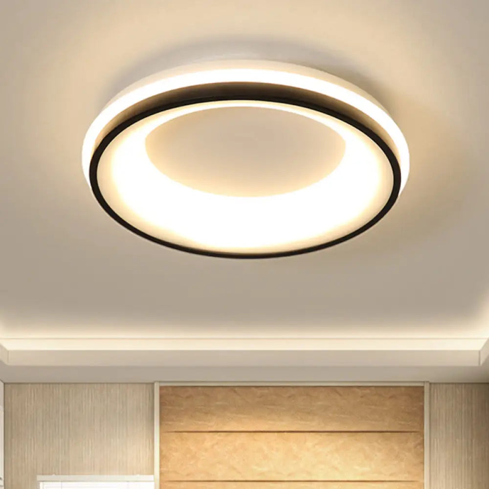 Modern Nordic Drum Flush Mount Led Ceiling Light In Metallic Black With Stepless Dimming Control -