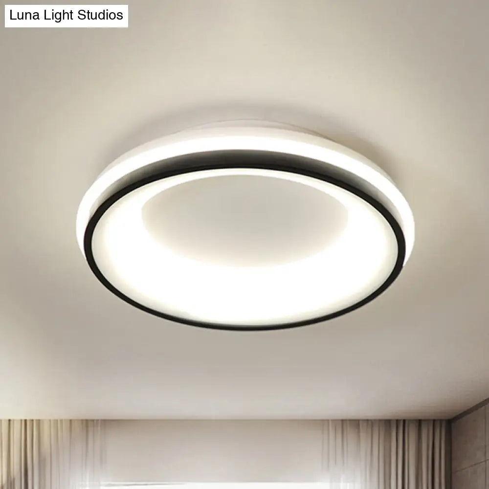 Modern Nordic Drum Flush Mount Led Ceiling Light In Metallic Black With Stepless Dimming Control -