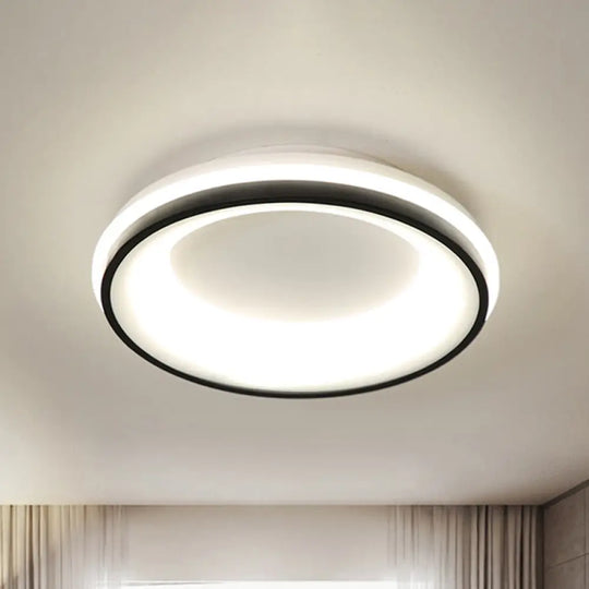 Modern Nordic Drum Flush Mount Led Ceiling Light In Metallic Black With Stepless Dimming Control -