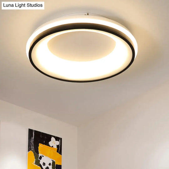 Modern Nordic Drum Flush Mount Led Ceiling Light In Metallic Black With Stepless Dimming Control -