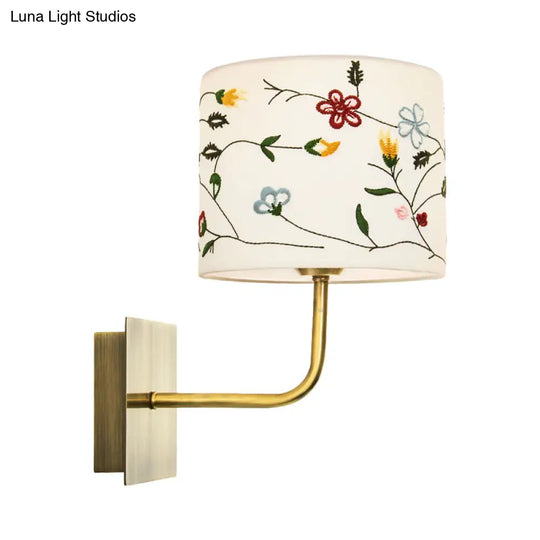 Modern Nordic Embroidery Fabric Drum Wall Mount Lamp - 1-Head Gold Lighting Ideas