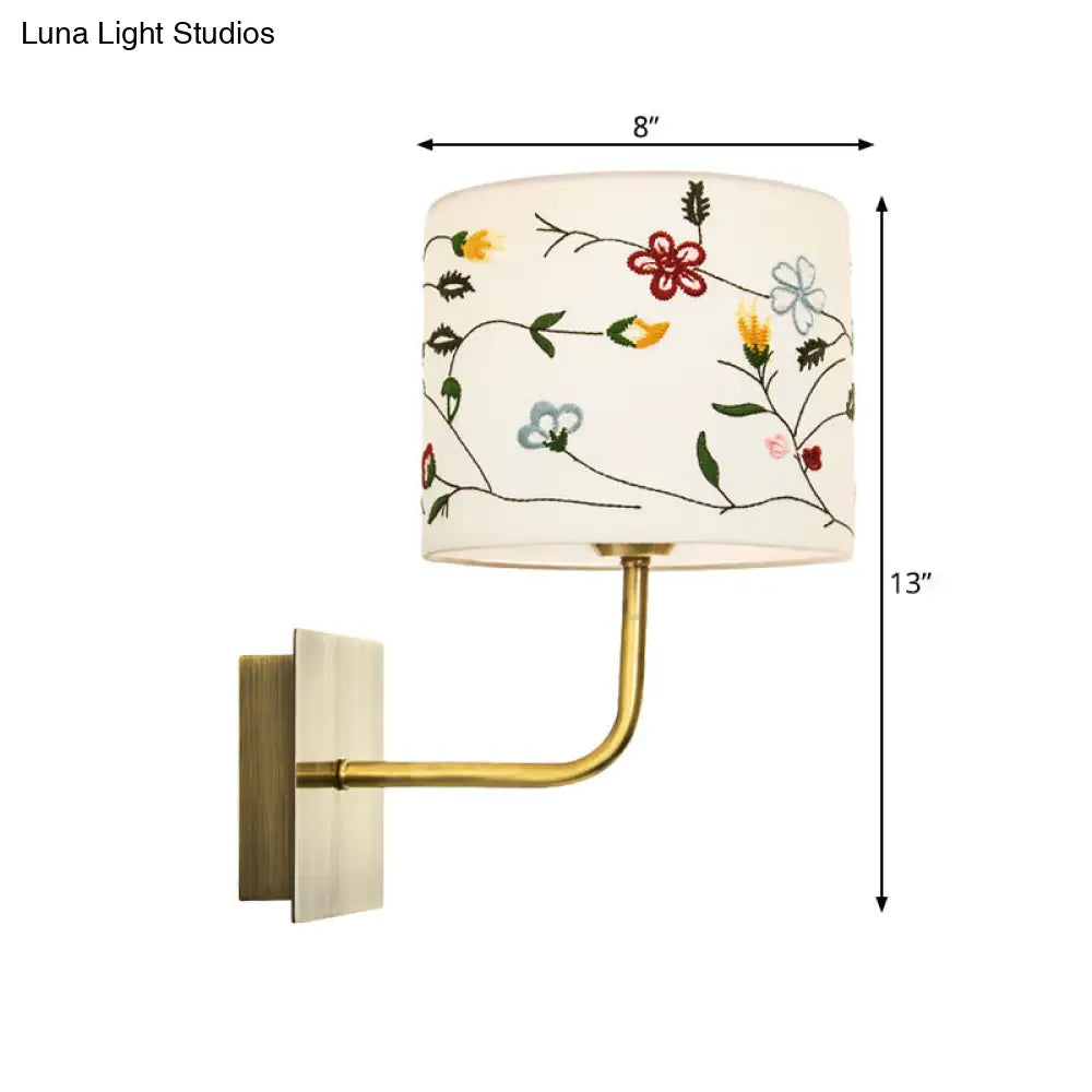 Modern Nordic Embroidery Fabric Drum Wall Mount Lamp - 1-Head Gold Lighting Ideas