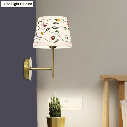 Modern Nordic Embroidery Fabric Drum Wall Mount Lamp - 1-Head Gold Lighting Ideas