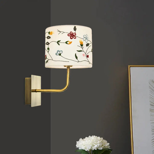 Modern Nordic Embroidery Fabric Drum Wall Mount Lamp - 1-Head Gold Lighting Ideas / A