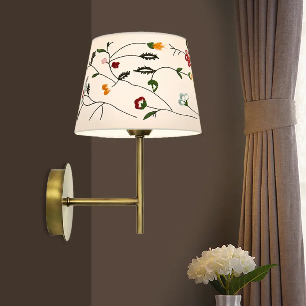 Modern Nordic Embroidery Fabric Drum Wall Mount Lamp - 1-Head Gold Lighting Ideas / B