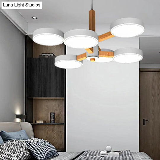 Modern Nordic Hanging Light: Acrylic & Wood Round Chandelier For Living Room