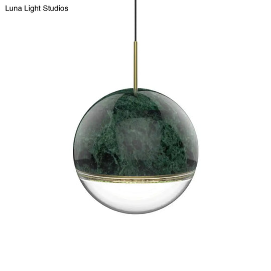 Nordic Spherical Pendant Light - Led Marble Suspension Lighting (4/7 Dia) In Black White Or Green
