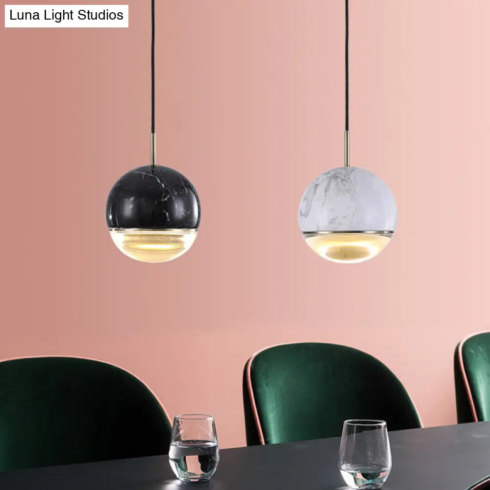 Nordic Spherical Pendant Light - Led Marble Suspension Lighting (4/7 Dia) In Black White Or Green