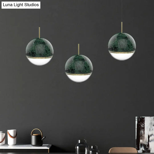 Nordic Spherical Pendant Light - Led Marble Suspension Lighting (4/7 Dia) In Black White Or Green