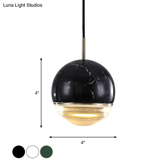 Nordic Spherical Pendant Light - Led Marble Suspension Lighting (4/7 Dia) In Black White Or Green