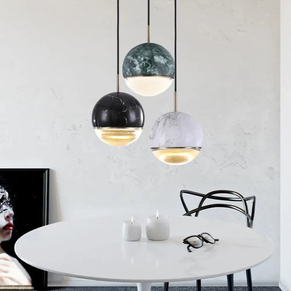 Modern Nordic Hanging Pendant Light - Led Marble Suspension In Multiple Sizes And Colors Green / 4’